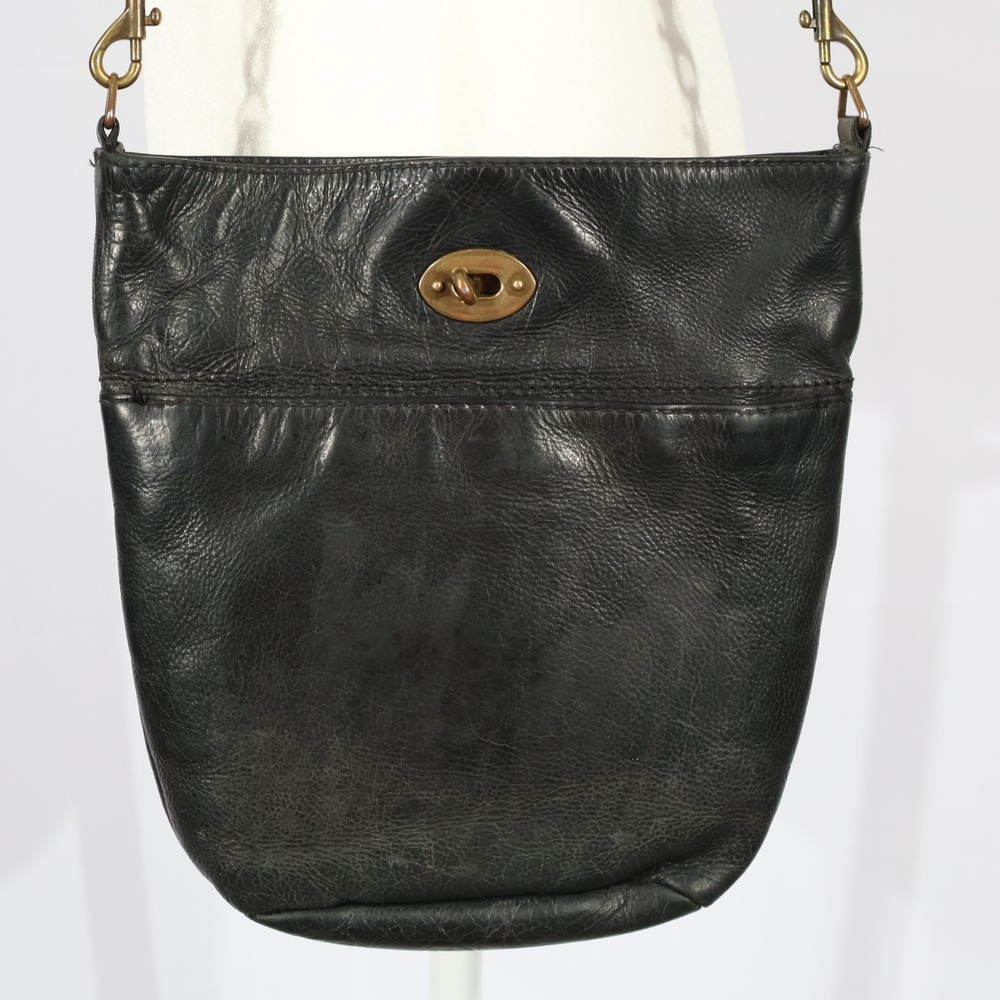 J.Crew Vintage Leather Crossbody Bag Womens Small Black Turnlock Classic Preppy